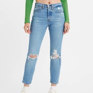 Levi Strauss Premium Icon Wedgie Straight Leg Distress Light Wash Denim Jeans